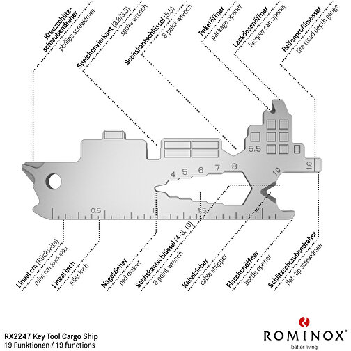 ROMINOX® Key Tool Cargo Ship / Containerschiff (19 Funktionen) , Edelstahl, 7,00cm x 0,23cm x 3,20cm (Länge x Höhe x Breite), Bild 9