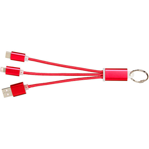 Metal 3-in-1 Ladekabel Mit Schlüsselanhänger , rot, Aluminium, 20,00cm x 0,80cm x 3,90cm (Länge x Höhe x Breite), Bild 7