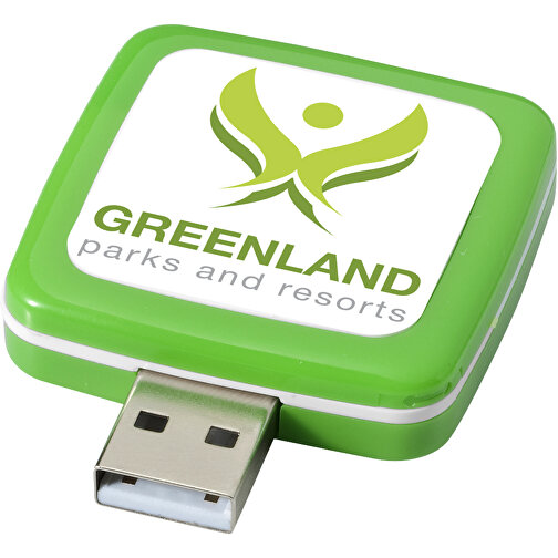 Rotating Square USB-Stick , grün MB , 4 GB , Kunststoff MB , 4,40cm x 4,00cm x 1,00cm (Länge x Höhe x Breite), Bild 2