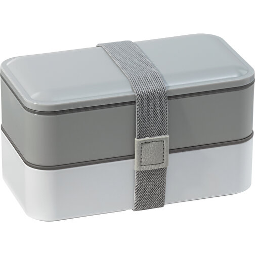 Bento Box Mit Besteck 1250ml , grau / weiß, PP & PE, 18,00cm x 10,50cm x 11,00cm (Länge x Höhe x Breite), Bild 1