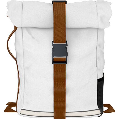 Rolltop Rucksack Comfort , weiß / nougatbraun, Sublimation-fabric 200g - Polyester (PU), 29,50cm x 13,00cm x 33,00cm (Länge x Höhe x Breite), Bild 1