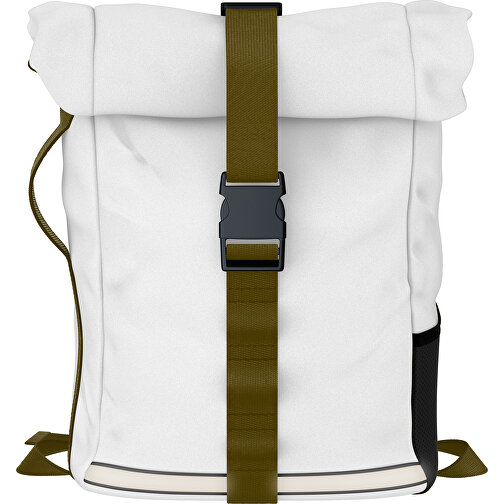 Rolltop Rucksack Comfort , weiss / tannengrün, Sublimation-fabric 200g - Polyester (PU), 29,50cm x 13,00cm x 33,00cm (Länge x Höhe x Breite), Bild 1