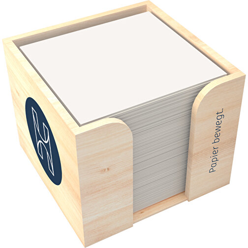 Holzbox 'Natura Green' 10 X 10 X 8,5 Cm , Box: Kiefernholz, Füllung: 90 g/m² Matt oberflächengeleimt weiss Recycling-Offset aus 100 % Altpapier, FSC möglich, 10,00cm x 8,50cm x 10,00cm (Länge x Höhe x Breite), Bild 1