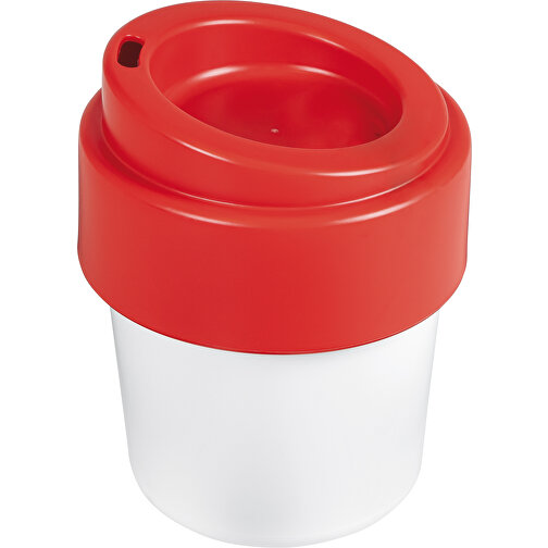 Heiß-aber-cool Kaffeebecher Mit Deckel 240ml , weiß / rot, Bio PE, 10,70cm (Höhe), Bild 1