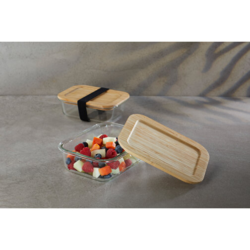 Boîte à repas en verre résistant à la chaleur avec couvercle en bambou, avec joint et avec un vo, Image 3