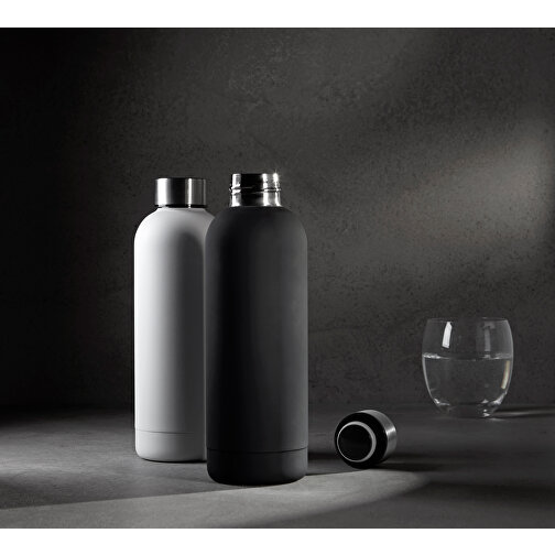 Schwarze Edelstahl-Thermosflasche 0,55 L Mit Doppelwandiger Vakuum-Isolierung Pulverbeschichtet , schwarz, Edelstahl, ABS, Silikon, 22,40cm (Höhe), Bild 3