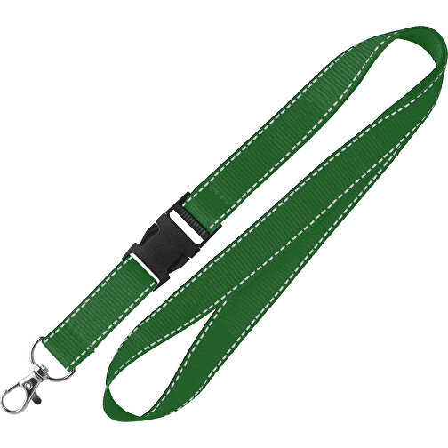 25 Mm Lanyard Mit Reflektierenden Fäden , dunkelgrün, Polyester, 92,00cm x 2,50cm (Länge x Breite), Bild 1