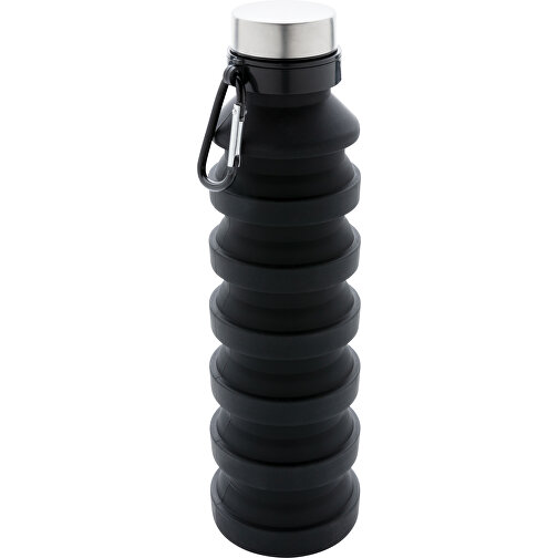 Auslaufgeschützte Faltbare Silikonflasche, Schwarz , schwarz, Silikon, 24,30cm (Höhe), Bild 6