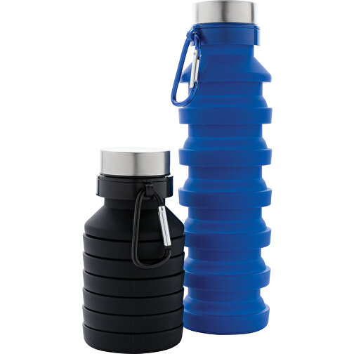 Auslaufgeschützte Faltbare Silikonflasche, Schwarz , schwarz, Silikon, 24,30cm (Höhe), Bild 9
