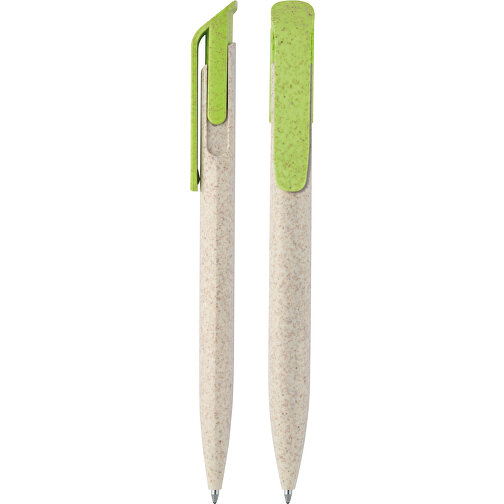 Druckkugelschreiber Bio , beige, hellgrün, WS+ABS, 14,50cm (Länge), Bild 1
