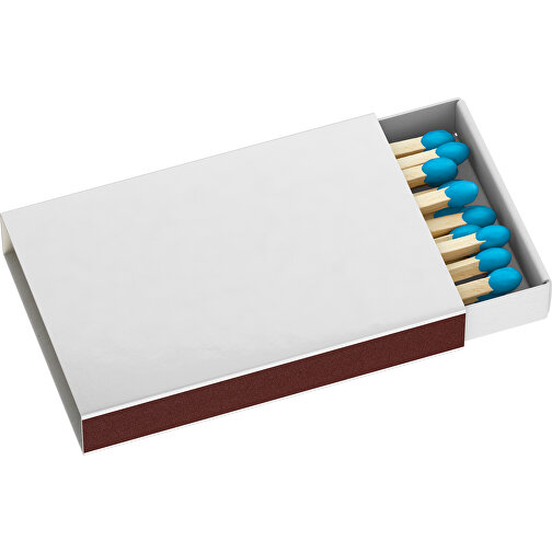 Streichholzschachtel 5,5 X 3,6 X 0,8 Cm , weiß / hellblau, Holz, Karton, 5,50cm x 0,80cm x 3,60cm (Länge x Höhe x Breite), Bild 1