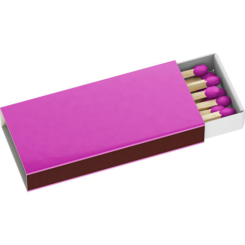 Streichholzschachtel 5,5 X 2,3 X 0,7 Cm , pink / weiß, Holz, Karton, 5,50cm x 0,70cm x 2,30cm (Länge x Höhe x Breite), Bild 1