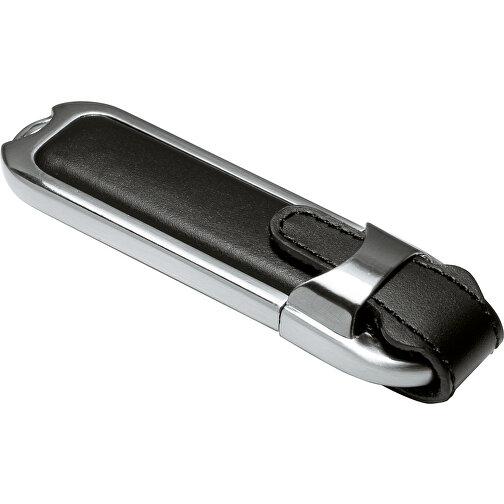 USB Stick Mit Lederapplikationen , schwarz MB , 8 GB , Metall, Leder MB , 2.5 - 6 MB/s MB , 8,60cm x 1,70cm x 2,40cm (Länge x Höhe x Breite), Bild 1