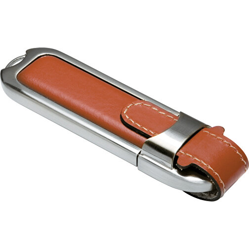 USB Stick Mit Lederapplikationen , braun MB , 8 GB , Metall, Leder MB , 2.5 - 6 MB/s MB , 8,60cm x 1,70cm x 2,40cm (Länge x Höhe x Breite), Bild 1