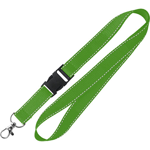 25 Mm Lanyard Mit Reflektierenden Fäden , grün, Polyester, 92,00cm x 2,50cm (Länge x Breite), Bild 1