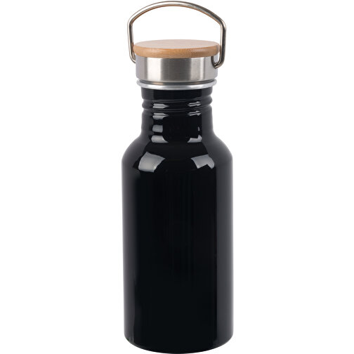 Aluminium Trinkflasche ECO TRANSIT , schwarz, Aluminium / Edelstahl / Bambus, 19,00cm (Höhe), Bild 1