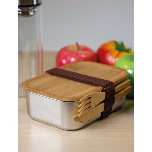 Lunchbox ECO TASTE , braun, silber, Edelstahl / Bambus / Silikon / Polyester, 16,50cm x 5,50cm x 11,50cm (Länge x Höhe x Breite), Bild 10