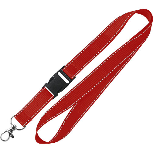 10 Mm Lanyard Mit Reflektierenden Fäden , rot, Polyester, 92,00cm x 1,00cm (Länge x Breite), Bild 1