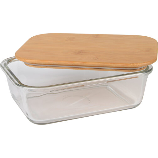 Lunchbox ROSILI L, Füllmenge Ca. 1.060 Ml , braun, transparent, Borosilikatglas / Bambus, 19,70cm x 6,00cm x 14,50cm (Länge x Höhe x Breite), Bild 1