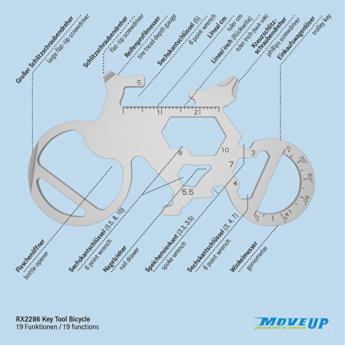 ROMINOX® Key Tool Bicycle / Fahrrad (19 Funktionen) , Edelstahl, 7,00cm x 0,23cm x 3,20cm (Länge x Höhe x Breite), Bild 10