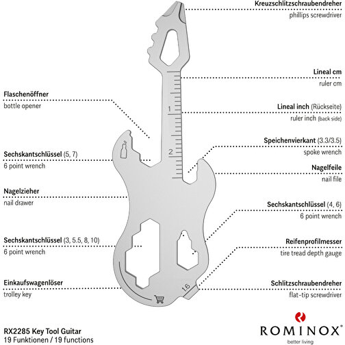 ROMINOX® Key Tool // Guitar - 19 Functions (Gitarre) , Edelstahl, 7,50cm x 0,20cm x 2,50cm (Länge x Höhe x Breite), Bild 8