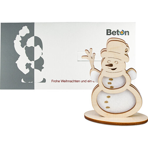 Carte de voeux Premium avec figurines feutrine et bois - Premium 4/0-c - Bonhomme de neige, Image 1