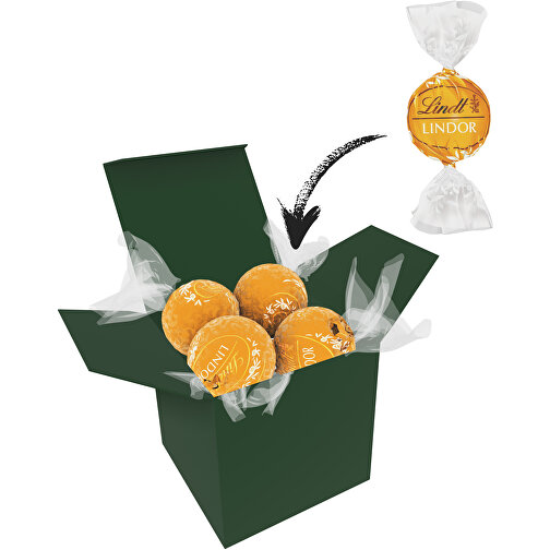 Color Lindor Box - Dunkelgrün - Karamell , Lindt, gelb, Pappe, 5,50cm x 5,50cm x 5,50cm (Länge x Höhe x Breite), Bild 1