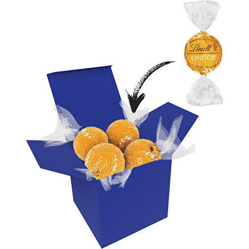 Color Lindor Box - Dunkelblau - Karamell , Lindt, gelb, Pappe, 5,50cm x 5,50cm x 5,50cm (Länge x Höhe x Breite), Bild 1