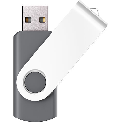 USB-Stick SWING Color 2.0 16 GB , Promo Effects MB , dunkelgrau / weiß MB , 16 GB , Kunststoff/ Aluminium MB , 5,70cm x 1,00cm x 1,90cm (Länge x Höhe x Breite), Bild 1