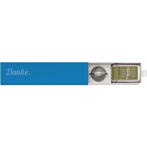 Dankebox 'Premium-Tee Aus Darjeeling' - Türkis , türkis, Papier, Pappe, Satin, 21,50cm x 5,50cm x 5,50cm (Länge x Höhe x Breite), Bild 1