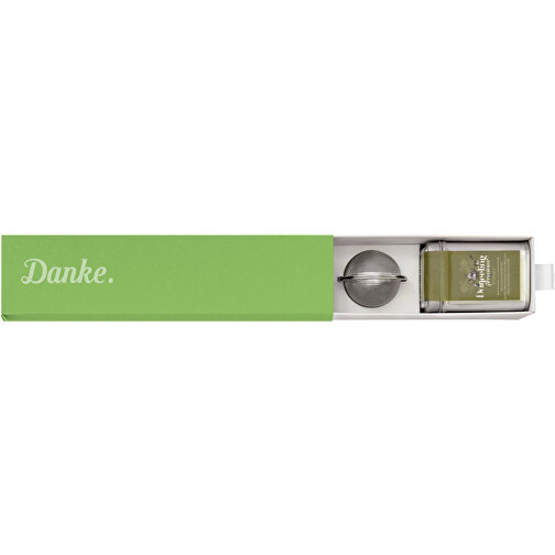 Dankebox 'Premium-Tee Aus Darjeeling' - Grün , grün, Papier, Pappe, Satin, 21,50cm x 5,50cm x 5,50cm (Länge x Höhe x Breite), Bild 1