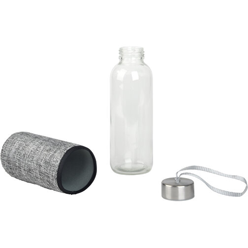 Glas-Trinkflasche TAKE JUTY , grau, Glas / Edelstahl / Baumwolle / Polyester, 18,50cm (Höhe), Bild 2