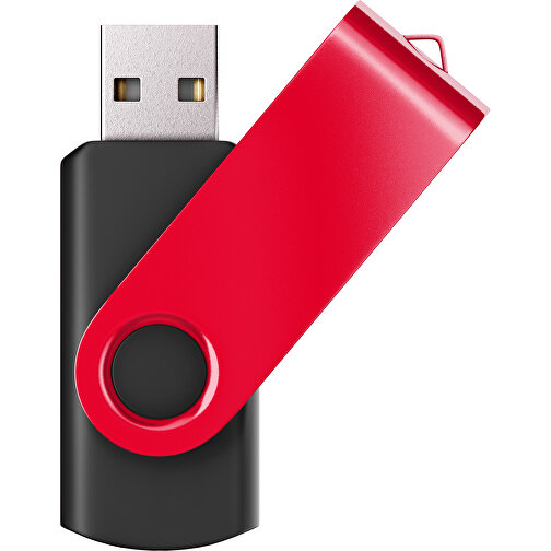 USB-Stick SWING Color 2.0 16 GB , Promo Effects MB , schwarz / ampelrot MB , 16 GB , Kunststoff/ Aluminium MB , 5,70cm x 1,00cm x 1,90cm (Länge x Höhe x Breite), Bild 1