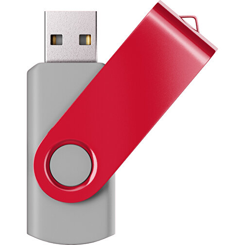 USB-Stick SWING Color 2.0 64 GB , Promo Effects MB , grau / dunkelrot MB , 65 GB , Kunststoff/ Aluminium MB , 5,70cm x 1,00cm x 1,90cm (Länge x Höhe x Breite), Bild 1