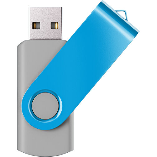 USB-Stick SWING Color 2.0 32 GB , Promo Effects MB , grau / himmelblau MB , 32 GB , Kunststoff/ Aluminium MB , 5,70cm x 1,00cm x 1,90cm (Länge x Höhe x Breite), Bild 1