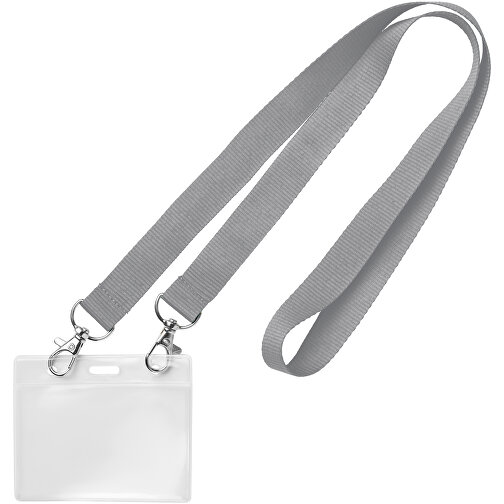 25 Mm Lanyard Mit 2 Metallkarabinern , hellgrau, Polyester, 90,00cm x 2,50cm (Länge x Breite), Bild 1