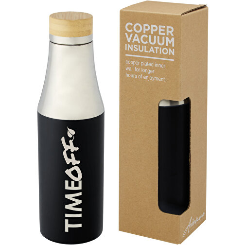 Botella de acero inoxidable con aislamiento al vacío de cobre de 540 ml con tapa de bambú 'Hulan', Imagen 3