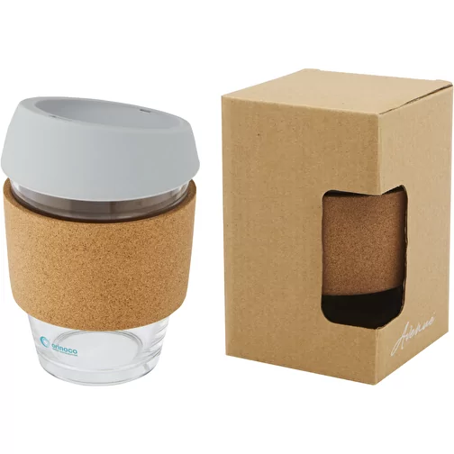 Gobelet Lidan de 360 ml en verre borosilicate avec grip en liège et couvercle en silicone, Image 2