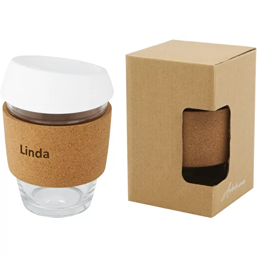 Gobelet Lidan de 360 ml en verre borosilicate avec grip en liège et couvercle en silicone, Image 4