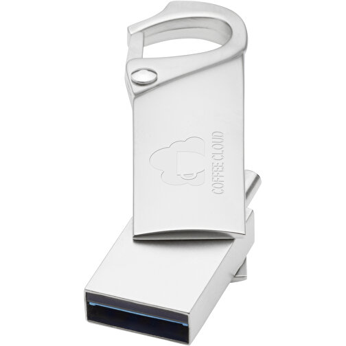 Typ C USB Stick 3.0 Mit Karabiner , silber MB , 65 GB , Zink Legierung MB , 5,70cm x 0,80cm x 1,40cm (Länge x Höhe x Breite), Bild 2