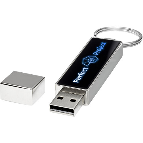 Rechteckiger Light Up USB Stick , schwarz / blau MB , 8 GB , Zink Legierung, Kunststoff MB , 6,80cm x 0,90cm x 1,70cm (Länge x Höhe x Breite), Bild 2