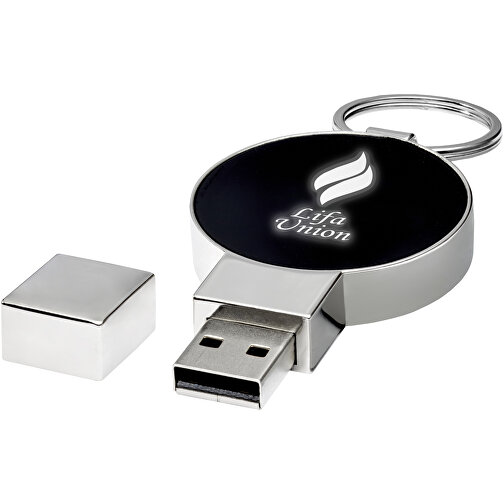 Runder Light Up USB Stick , schwarz / silber / weiss MB , 1 GB , Zink Legierung, Kunststoff MB , 6,90cm x 0,90cm x 3,80cm (Länge x Höhe x Breite), Bild 2