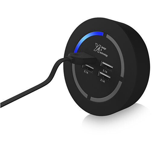 SCX.design H10 Smart USB Hub Mit Leuchtlogo , schwarz, weiss, Gummi, 7,60cm x 7,60cm x 3,70cm (Länge x Höhe x Breite), Bild 1