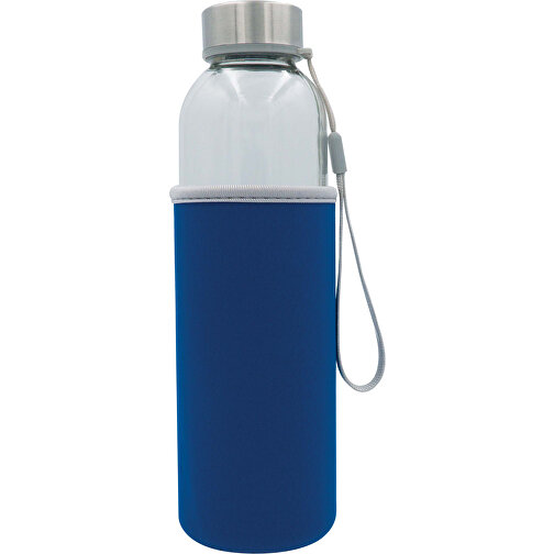 Trinkflasche Aus Glas Mit Neoprenhülle 500ml , transparent hellblau, Körper: Glas, Deckel: PP, 22,50cm (Höhe), Bild 1