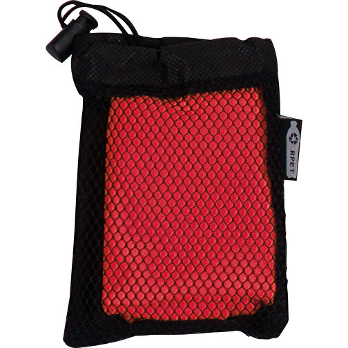 Kühlendes Handtuch Aus RPET-Material, 30x80cm , schwarz / rot, R-PET, 11,00cm x 14,50cm x 2,00cm (Länge x Höhe x Breite), Bild 1