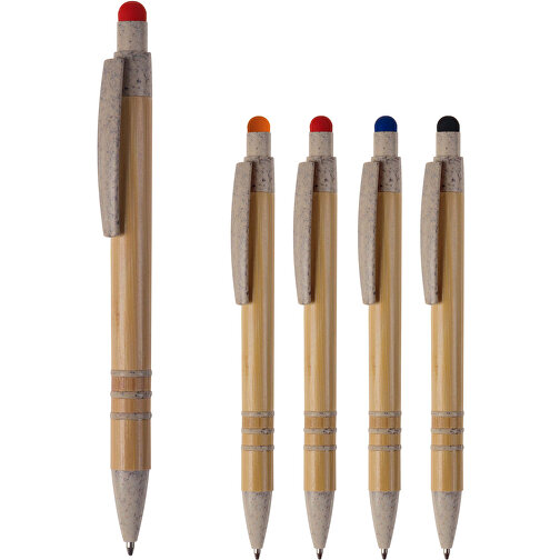Kugelschreiber Bambus Mit Touchpen Und Weizenstroh Elementen , beige / rot, Bamboo & Wheatstraw, 14,50cm (Länge), Bild 4