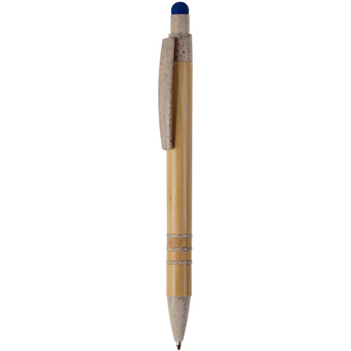 Kugelschreiber Bambus Mit Touchpen Und Weizenstroh Elementen , beige / blau, Bamboo & Wheatstraw, 14,50cm (Länge), Bild 1