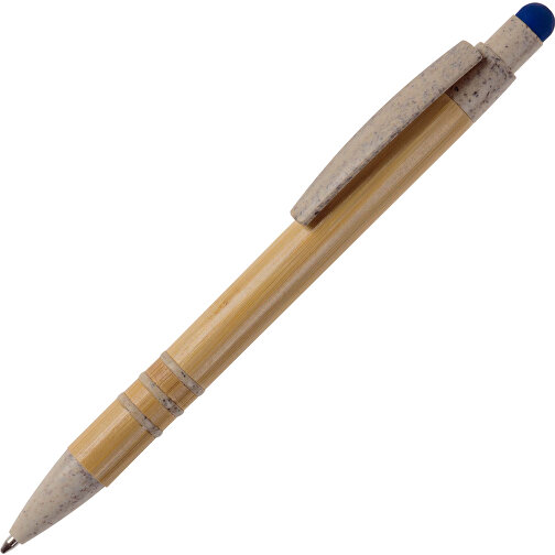 Kugelschreiber Bambus Mit Touchpen Und Weizenstroh Elementen , beige / blau, Bamboo & Wheatstraw, 14,50cm (Länge), Bild 2
