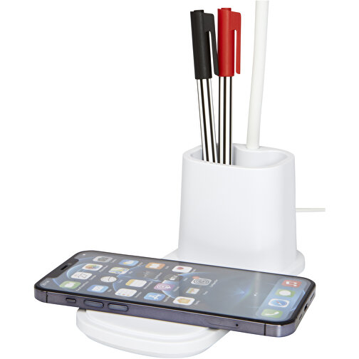 Lampada da scrivania con organizer e caricabatterie wireless Bright  (Bianco, Plastica ABS, 164g) come gadget personalizzati su