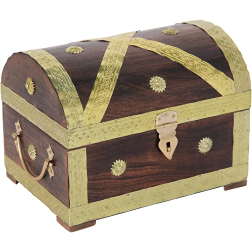 Coffre au trésor pirate doré 28 cm, Image 1
